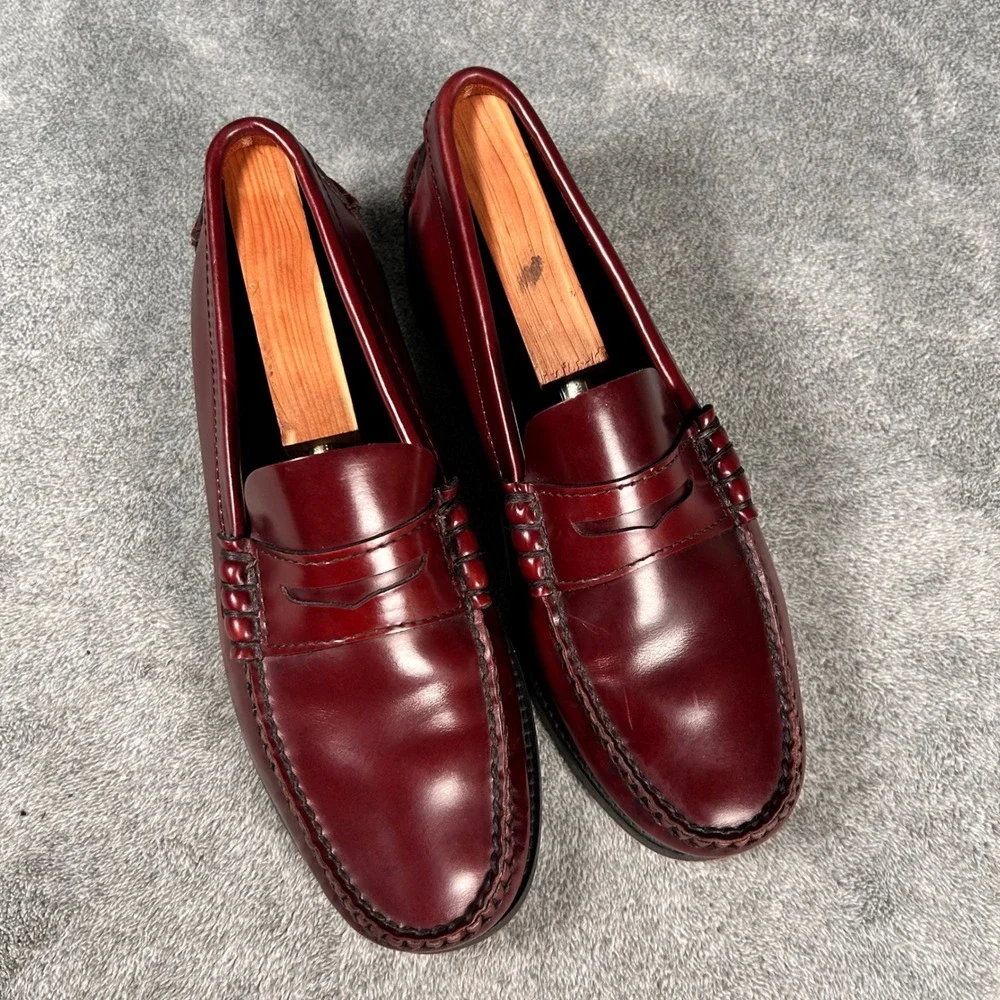 Antonio Parriego Burgundy Leather Penny Loafers Beefroll Mens 9 EU 42 Made Spain